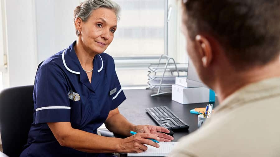 Image of HCP explaining the bowel  